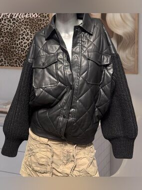 OAT Faux-Leather / Knit Oversized Bomber Jacket